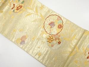 雪輪に蝶・花模様織り出し　袋帯